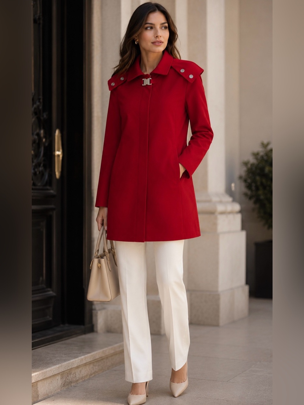 D&G Women's Bright Red Button-Front Trench Coat